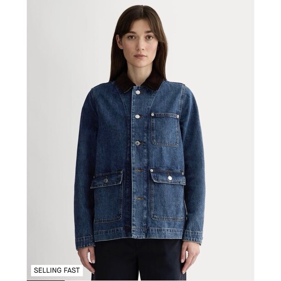 Everlane The Ranch Jacket in Denim  Size M EUC Cord collar button closure - Picture 3 of 11